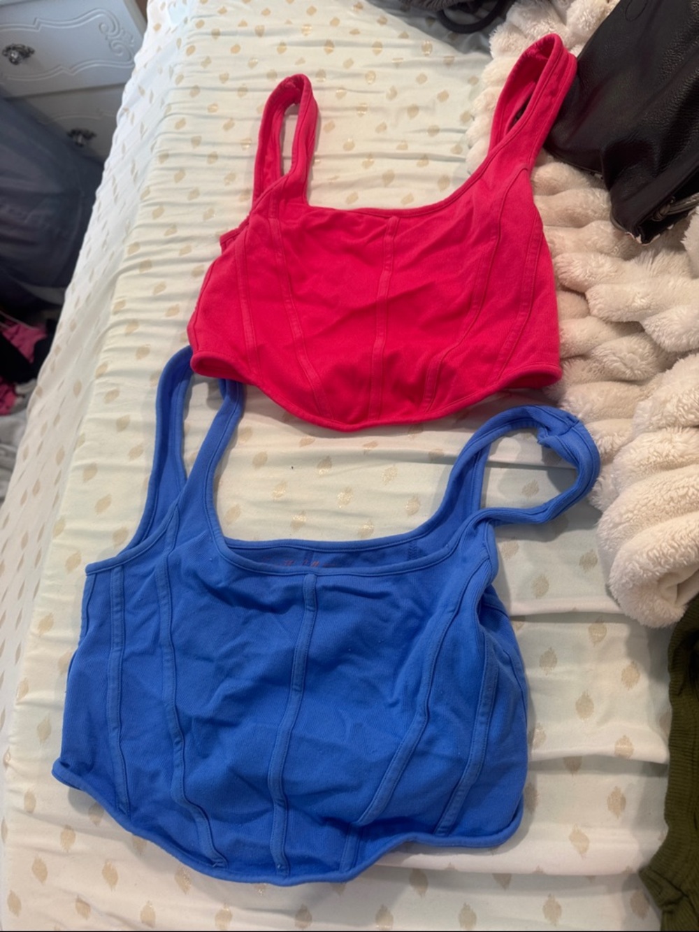 Set of Two suzette collection Ribbed Crop Tank Tops - Hot Pink & Royal Blue